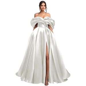 🆕 Elegant Off-Shoulder White Satin Bridal Ball Gown